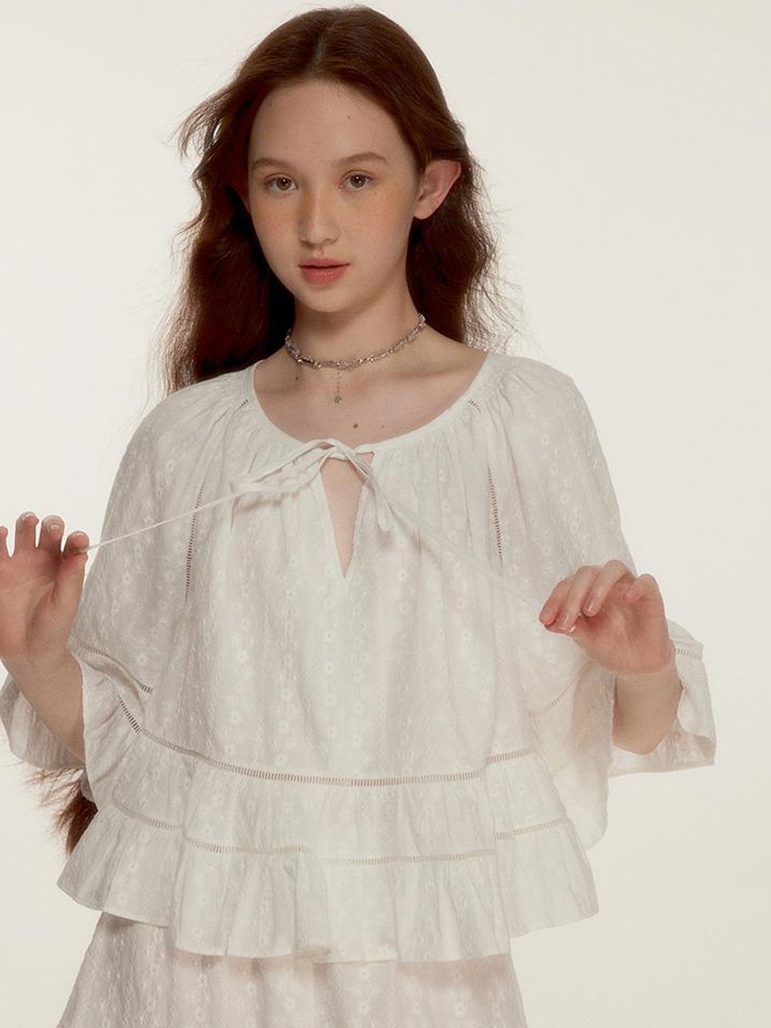 FUSSED Floral Embroidery Openwork Lace Up Crop Top Shorts Set