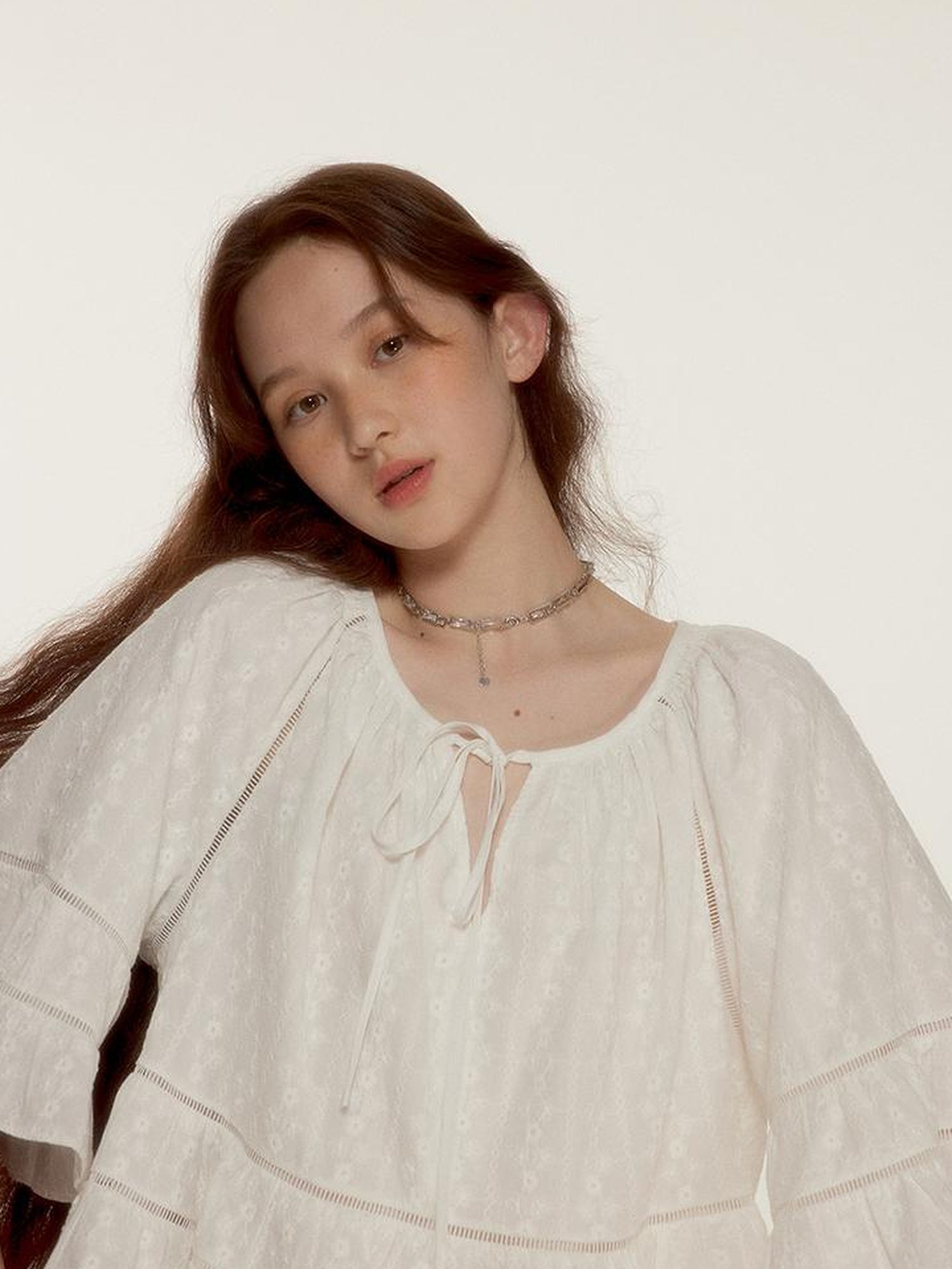 FUSSED Floral Embroidery Openwork Lace Up Crop Top Shorts Set