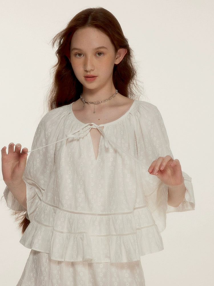 FUSSED_Floral_Embroidery_Openwork_Lace_Up_Crop_Top_Shorts_Set_MISSTT