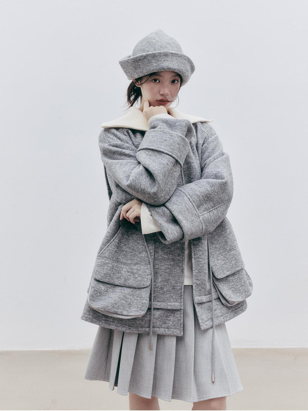 FUSSED Folded Rolled Brim Solid Wool Women&