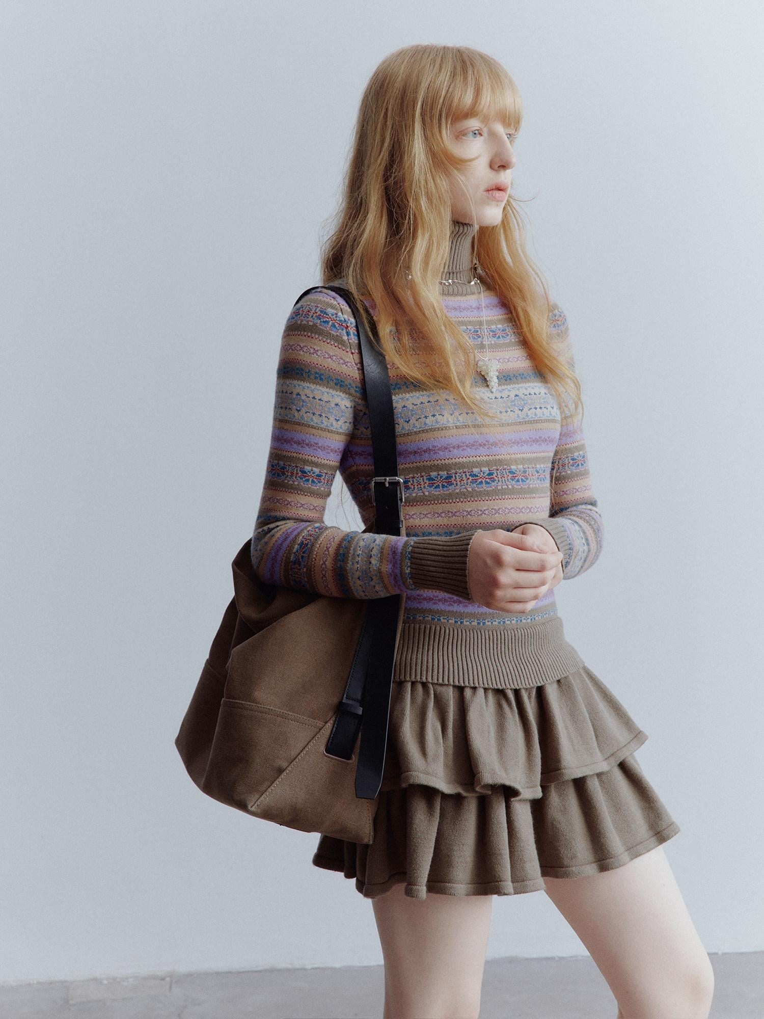 FUSSED Forest Elf Fair Isle Jacquard Layered Splice Women&