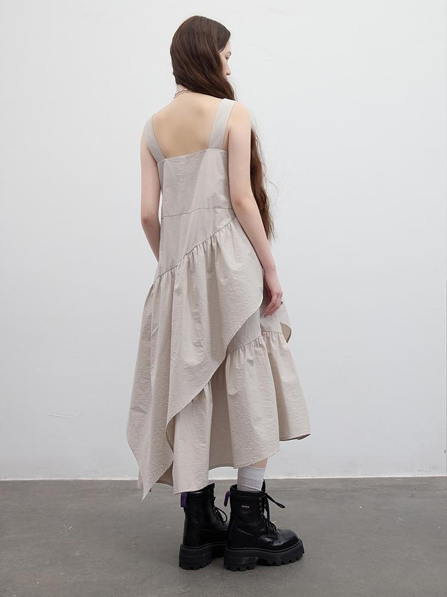 FUSSED Fussed 25ss Textured Paper Feel Layered Lavender Asymmetrical Dress