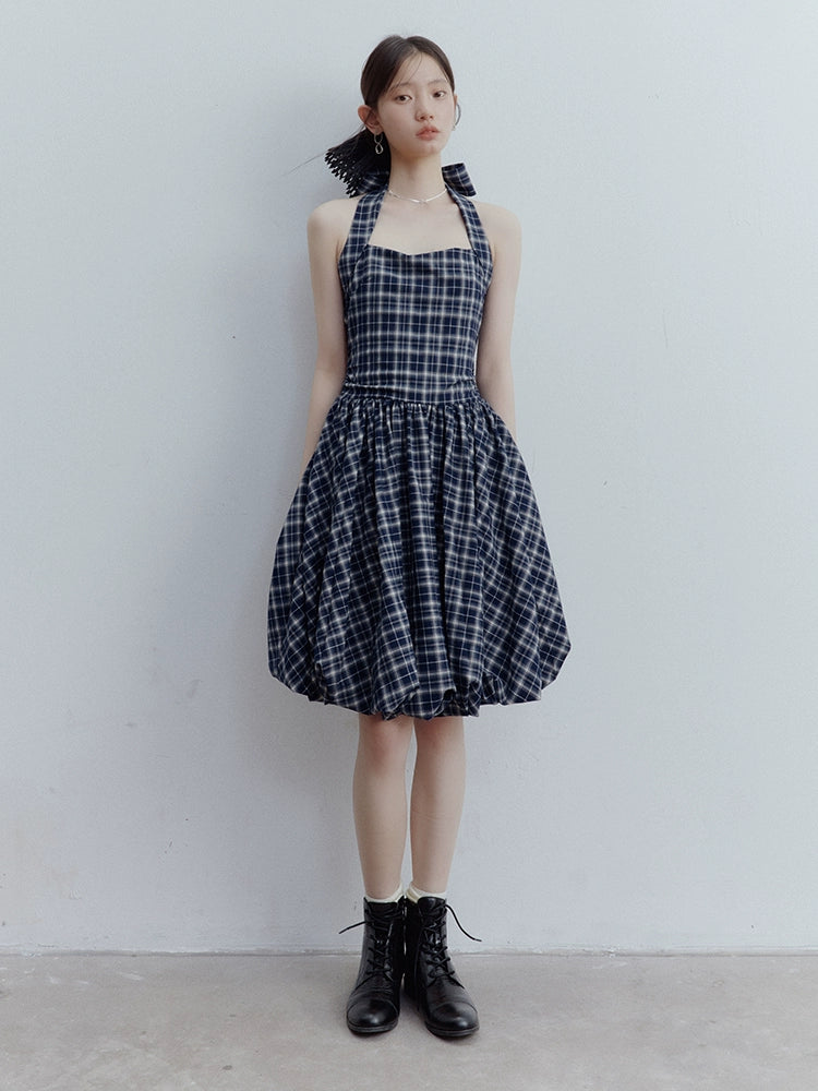 FUSSED_Fussed_Blue_Scottish_Plaid_Halter_Neck_Dress_with_Ruffle_Back_and_Pockets_MISSTT