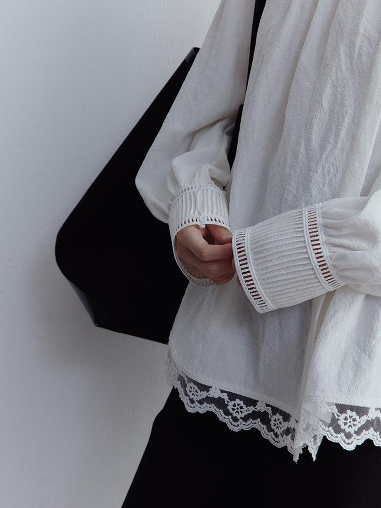 FUSSED Fussed French Kiss Lace Trim Crinkle Texture Blouse