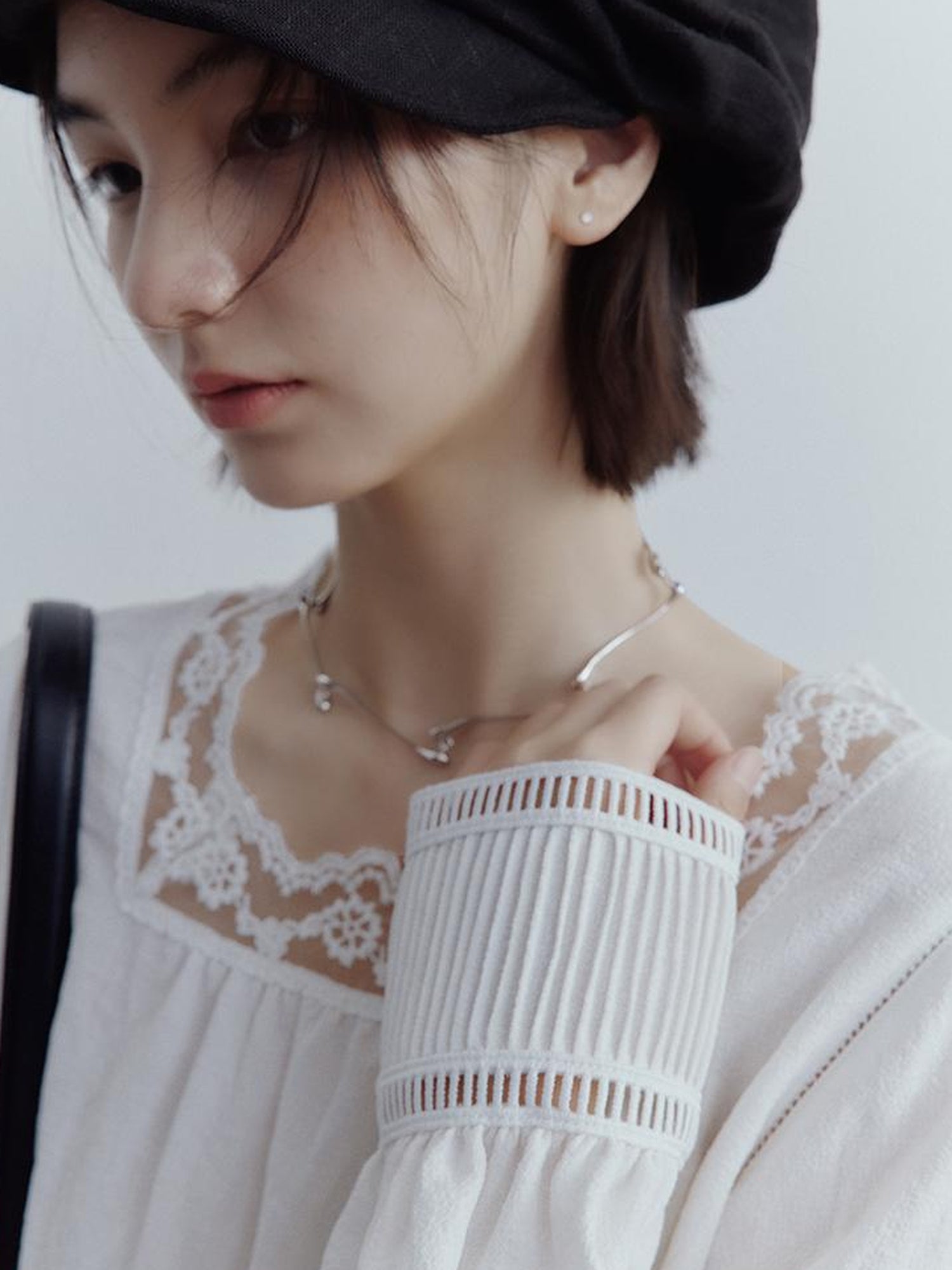 FUSSED Fussed French Kiss Lace Trim Crinkle Texture Blouse