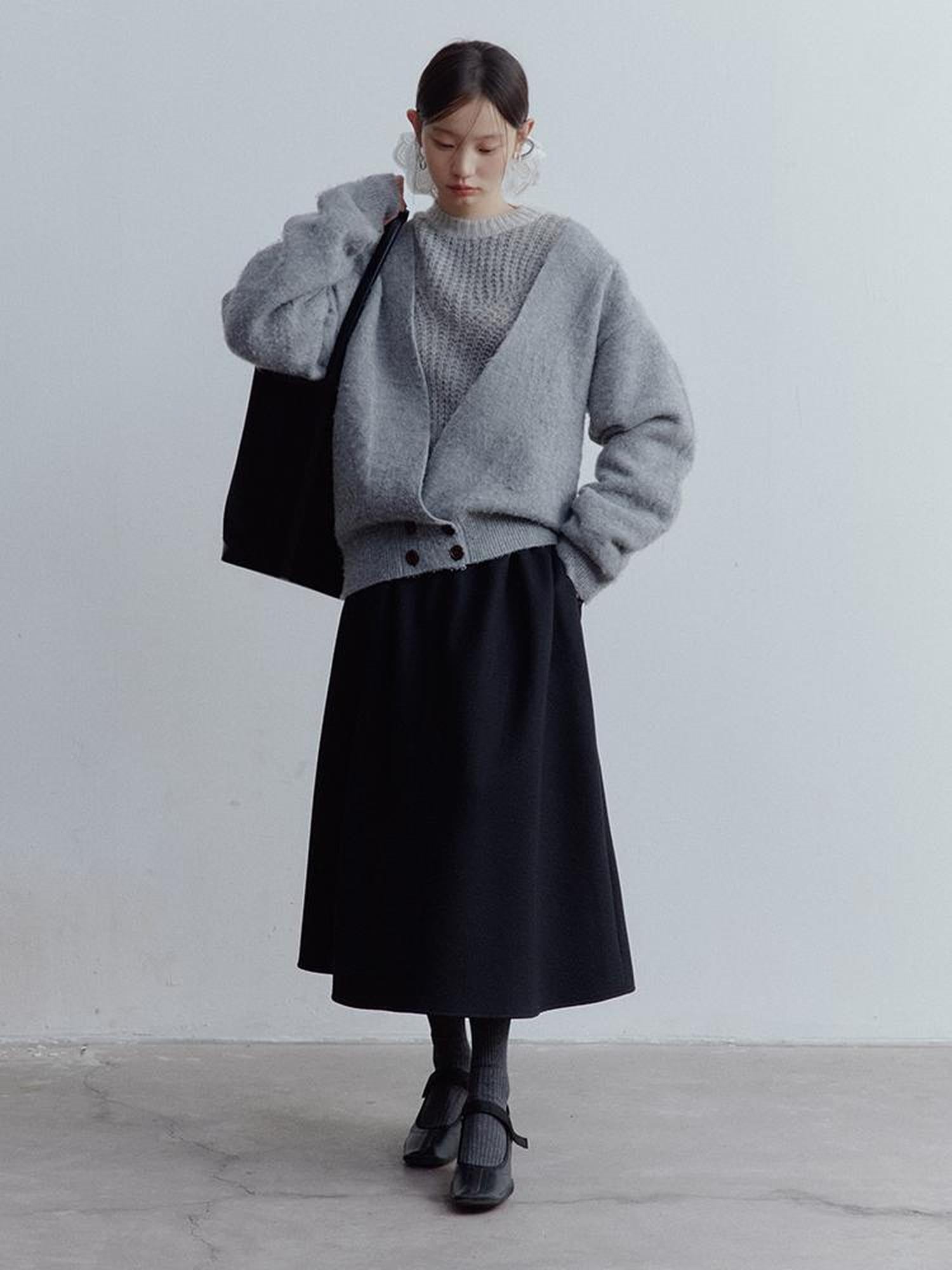 FUSSED Fussed Lazy Furry V-Neck Mohair Wool Cardigan In Misty Gray