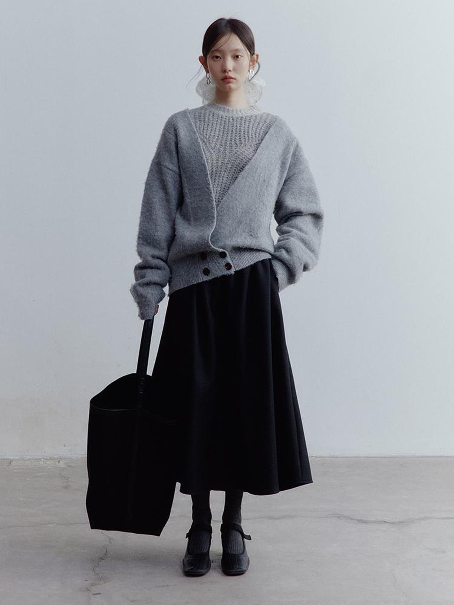 FUSSED Fussed Lazy Furry V-Neck Mohair Wool Cardigan In Misty Gray