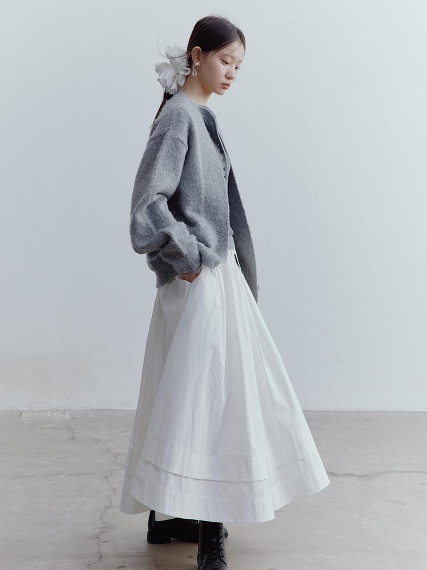 FUSSED Fussed Lazy Furry V-Neck Mohair Wool Cardigan In Misty Gray