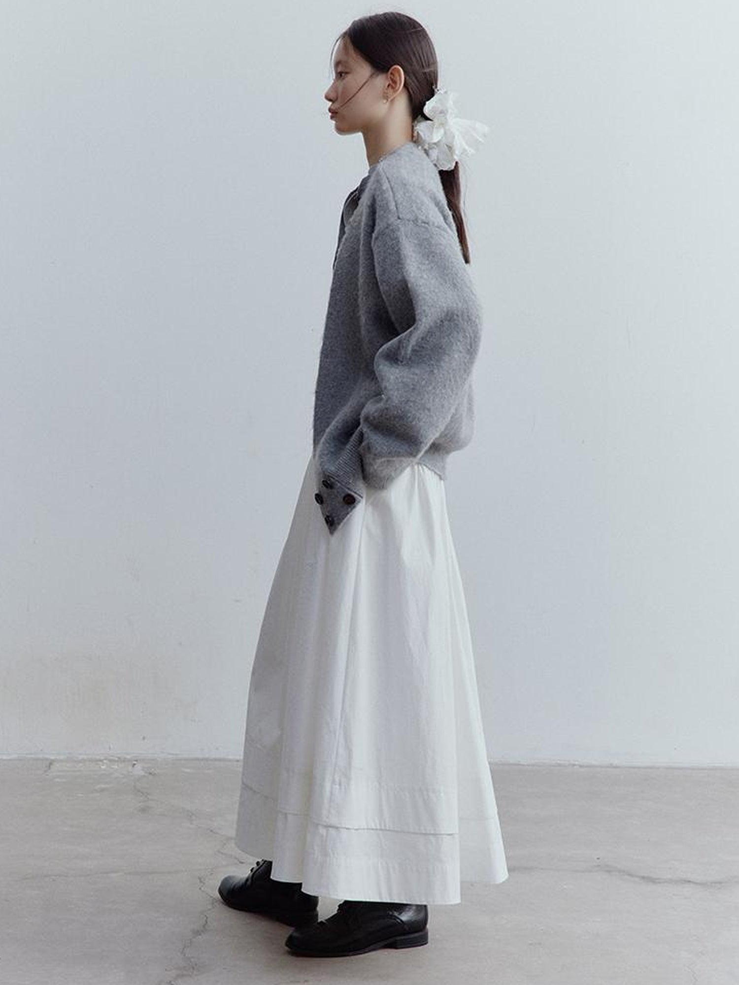 FUSSED Fussed Lazy Furry V-Neck Mohair Wool Cardigan In Misty Gray