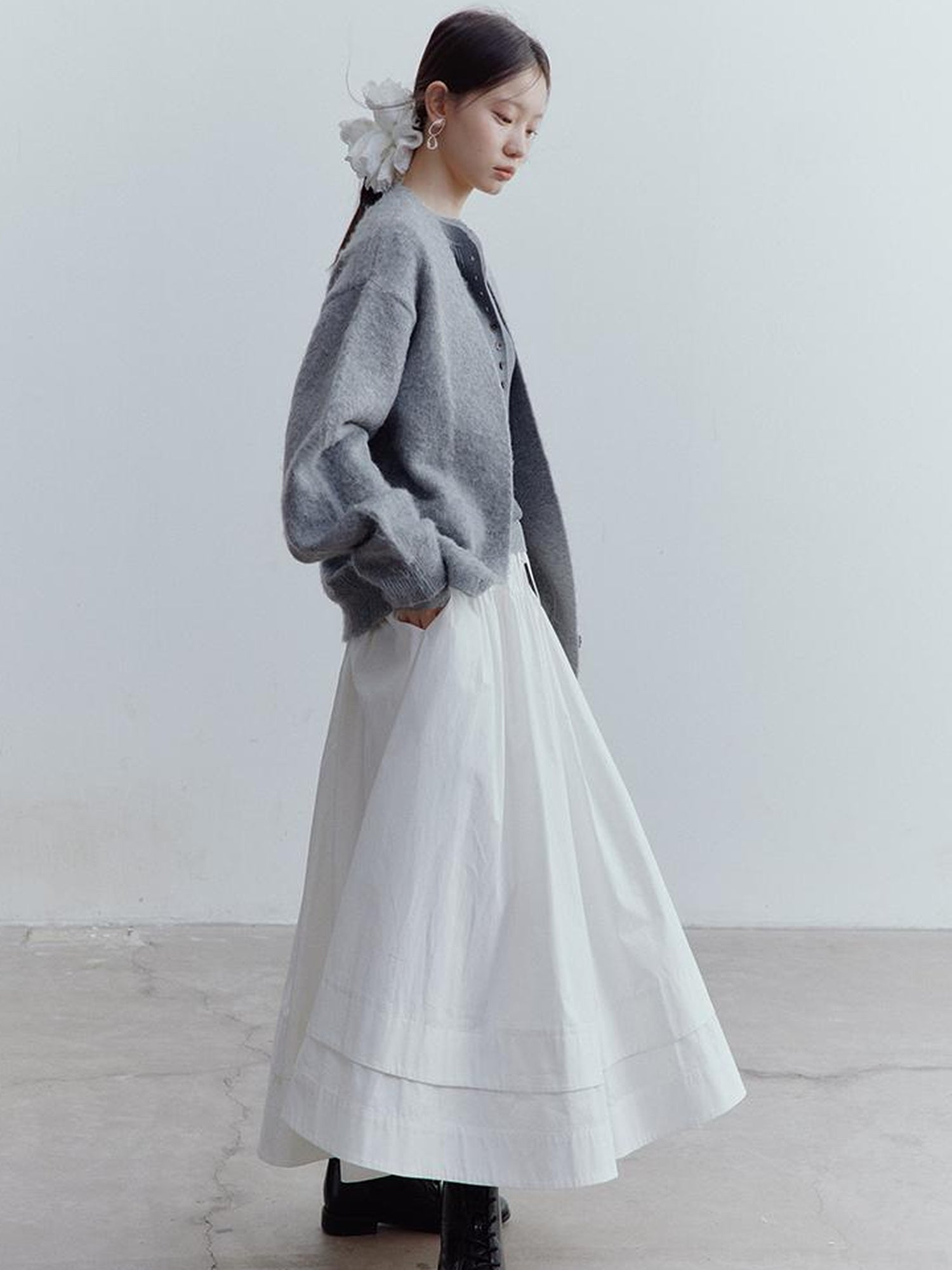 FUSSED Fussed Lazy Furry V-Neck Mohair Wool Cardigan In Misty Gray