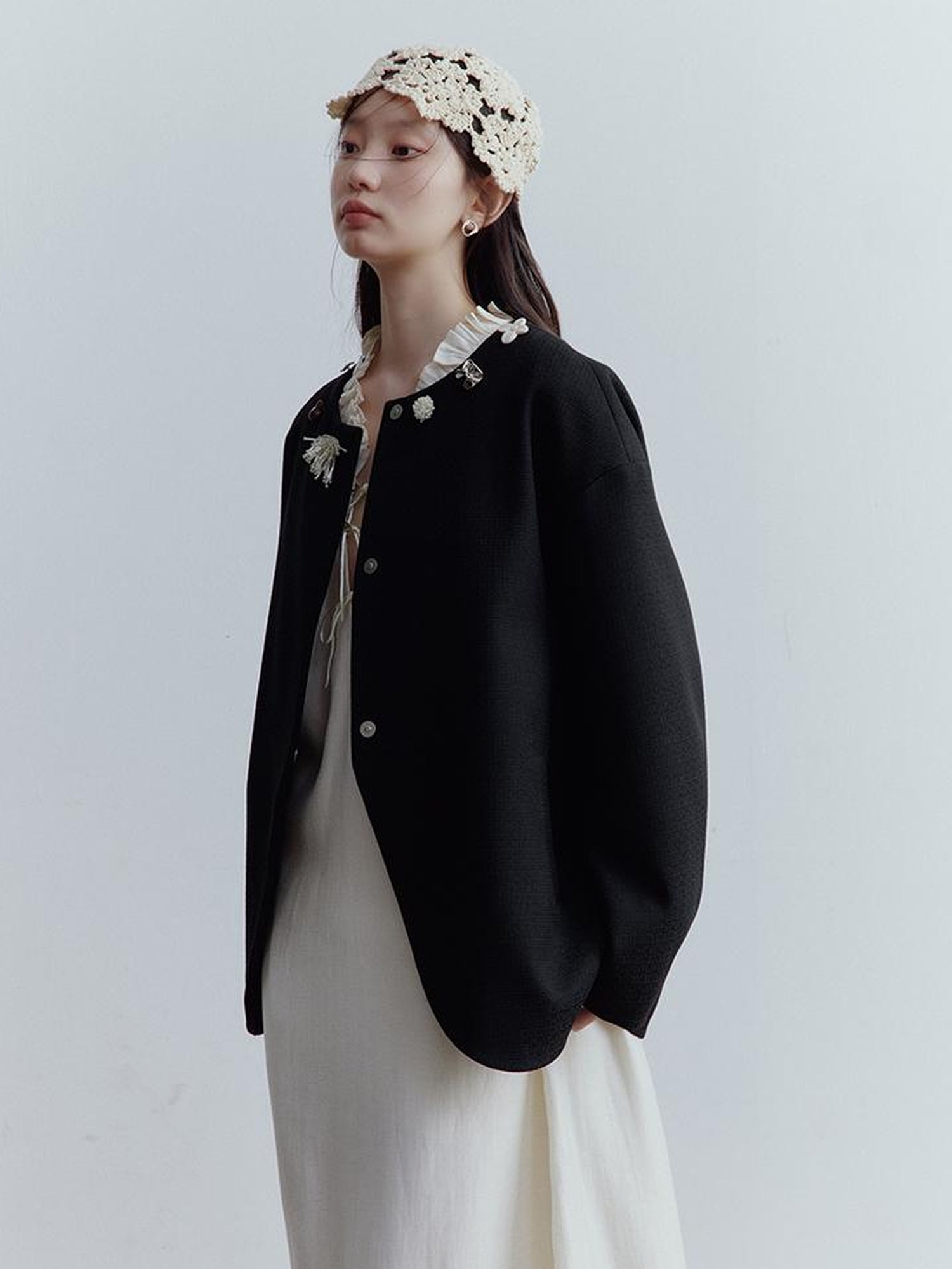 FUSSED Fussed Museum Art Button Embroidered Wool Blend Jacket