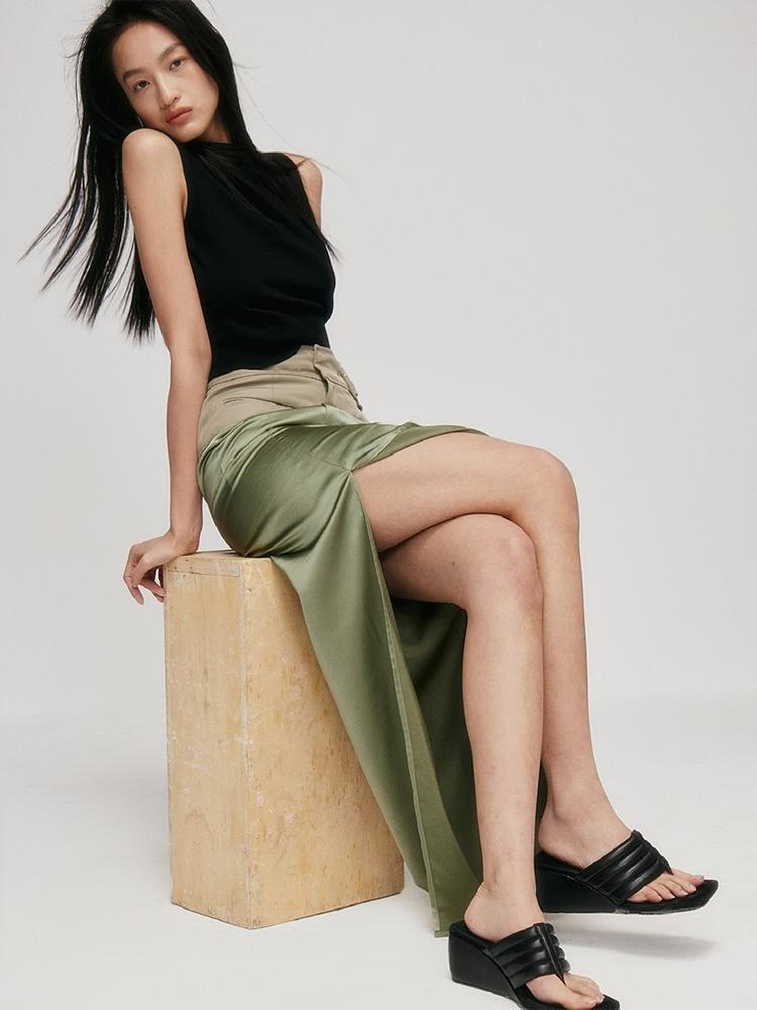 FUSSED Fussed S Series Lotus Leaf Green Split Hem Skirt