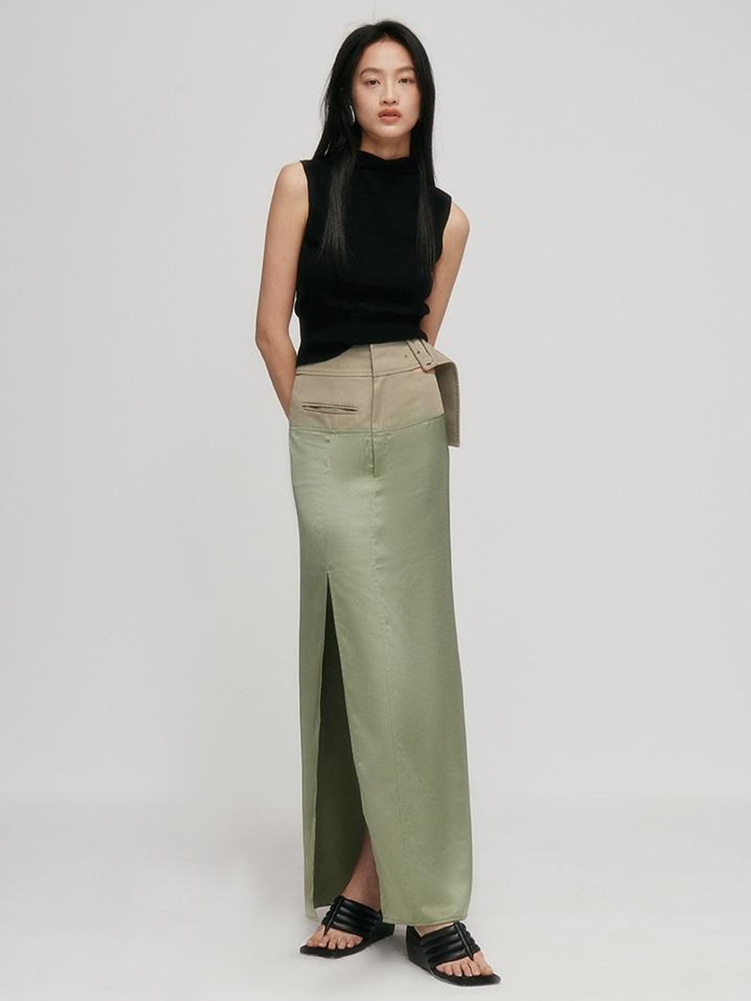 FUSSED Fussed S Series Lotus Leaf Green Split Hem Skirt