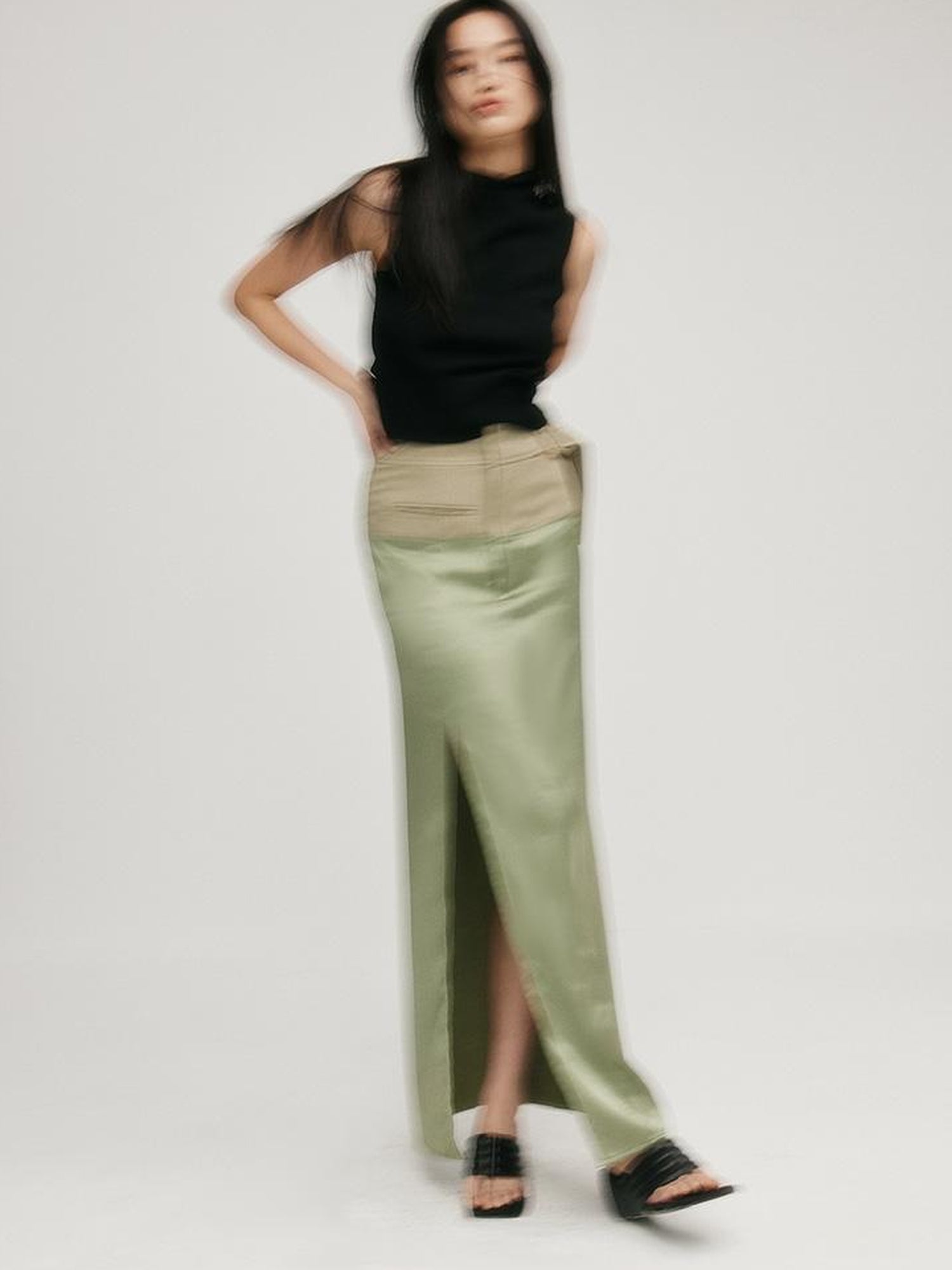FUSSED Fussed S Series Lotus Leaf Green Split Hem Skirt