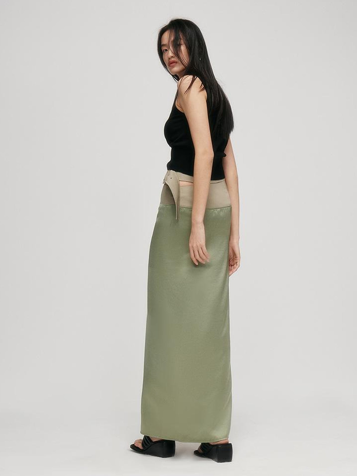 FUSSED Fussed S Series Lotus Leaf Green Split Hem Skirt