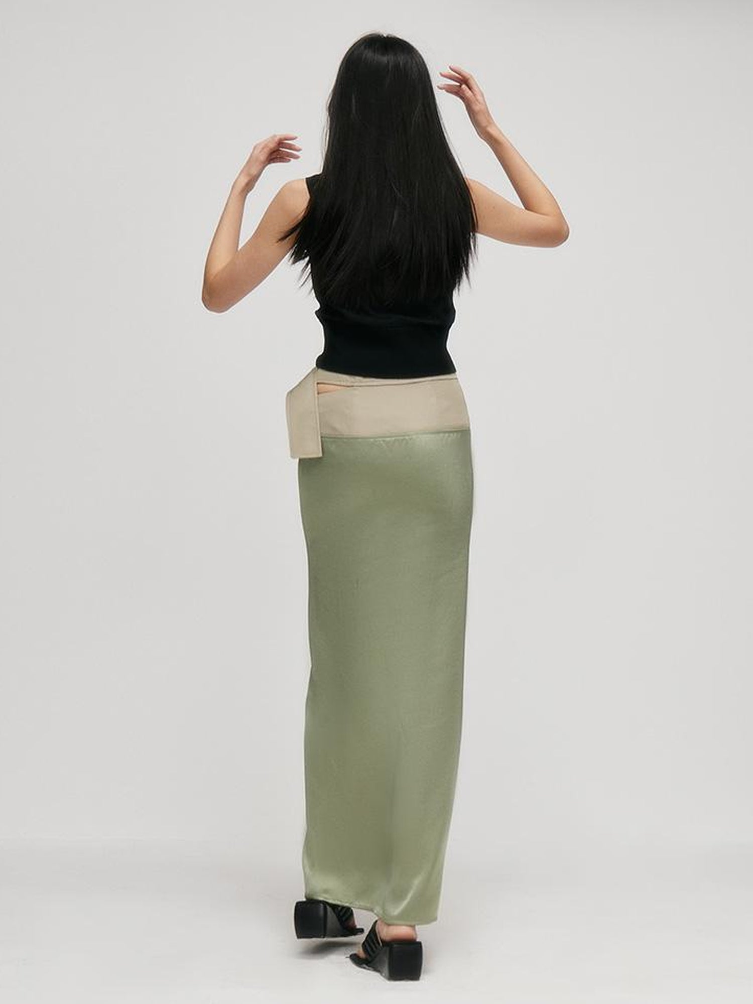 FUSSED Fussed S Series Lotus Leaf Green Split Hem Skirt