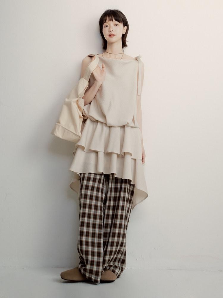 FUSSED Geometric Plaid Drape High Waist Women&