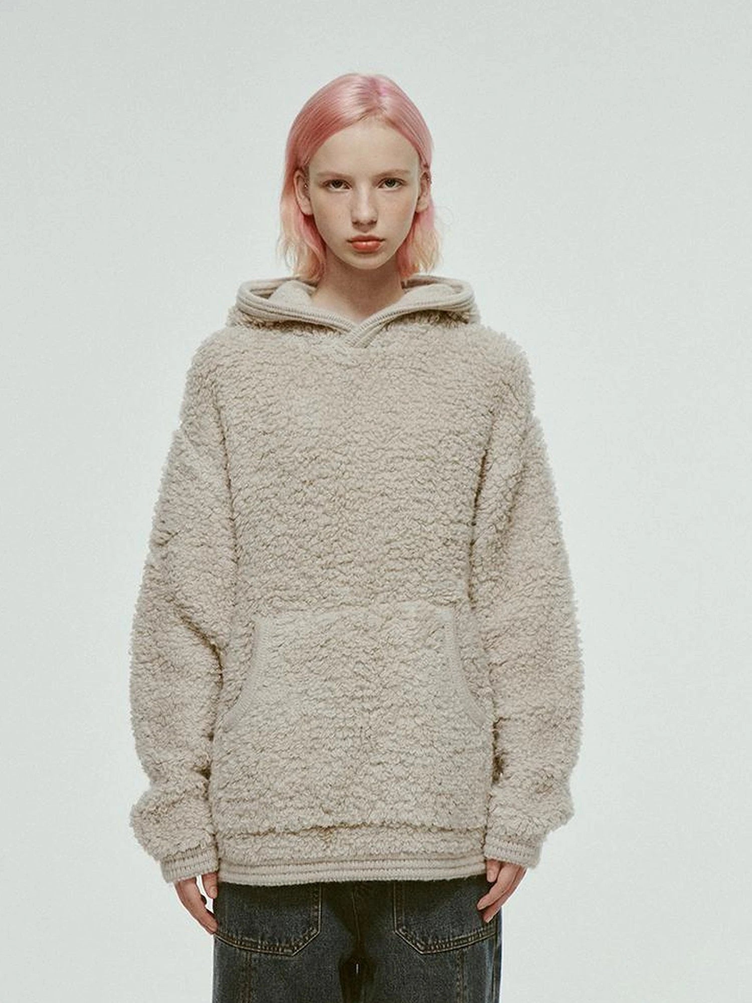 Gray White Wool Blend Fleece Hoodie