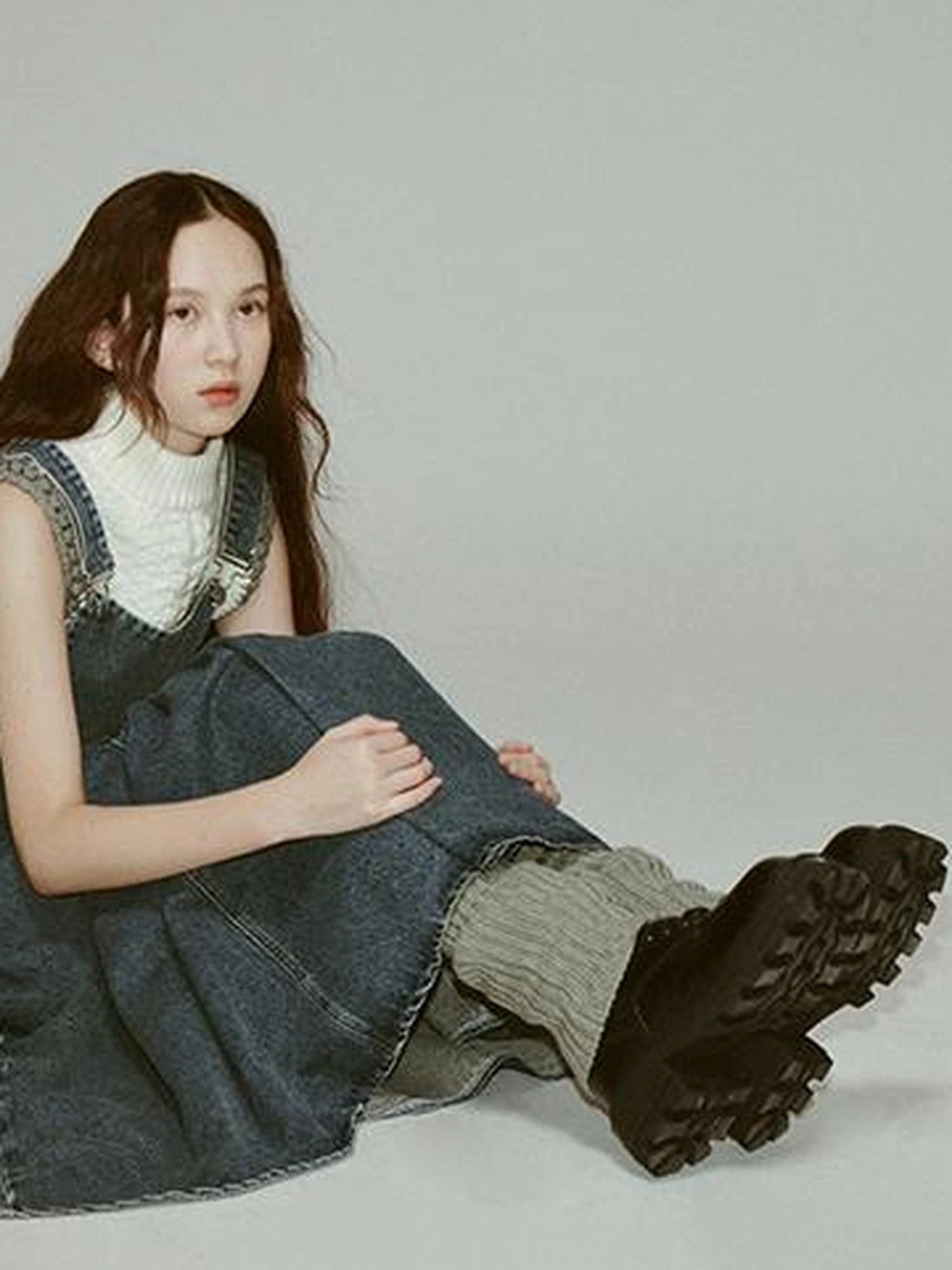 Hand Knitted White Grey Textured Vest With 3D Floral Applique