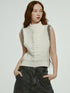 Hand Knitted White Grey Textured Vest With 3D Floral Applique