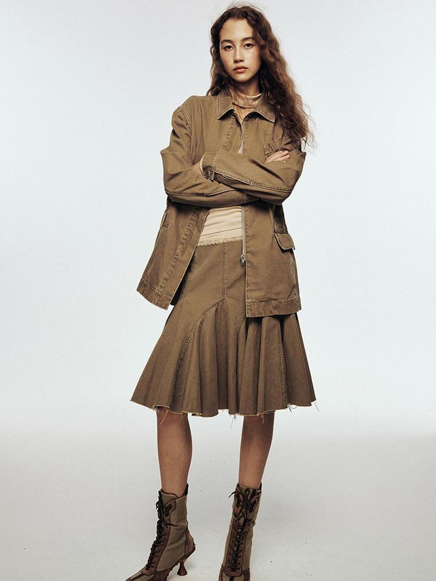 FUSSED Hazelnut Brown Enzyme Washed Notched Lapel Women&