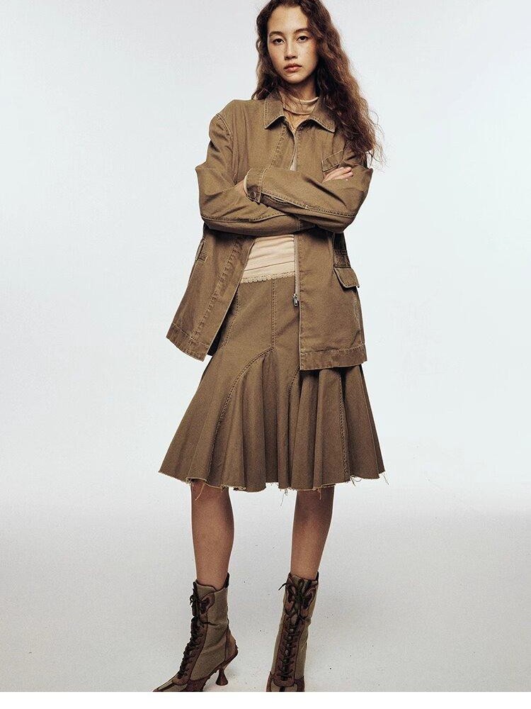 FUSSED Hazelnut Brown Enzyme Washed Notched Lapel Women&