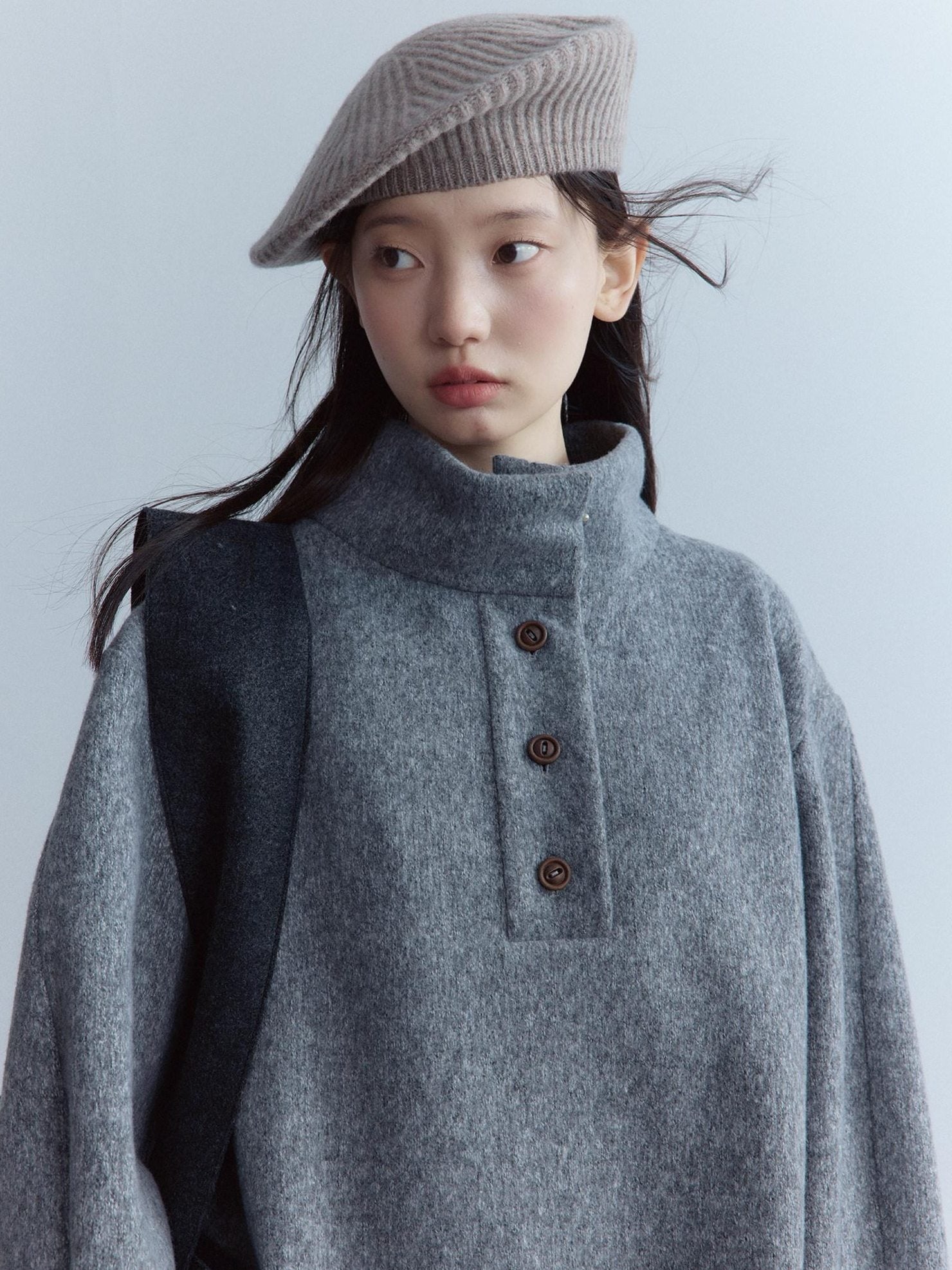 FUSSED Heavy Knit Stand Collar Sweatshirt Two Piece Casual Women Solid Long Pants Suit