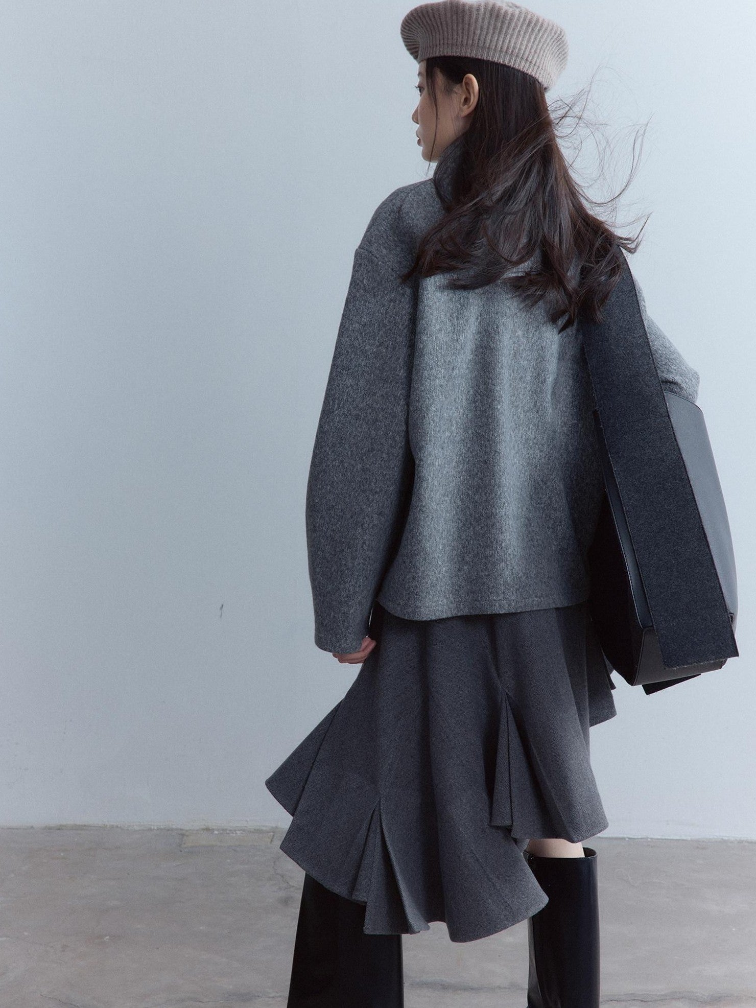 FUSSED Heavy Knit Stand Collar Sweatshirt Two Piece Casual Women Solid Long Pants Suit