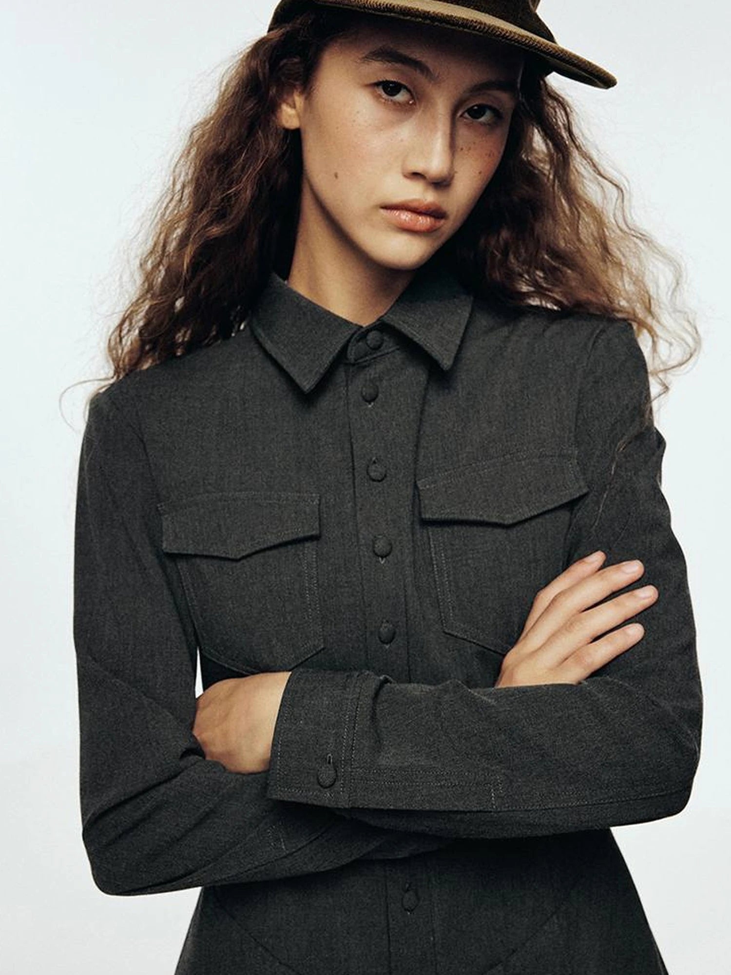 High Waisted Pleated Blazer Dress with Notched Collar