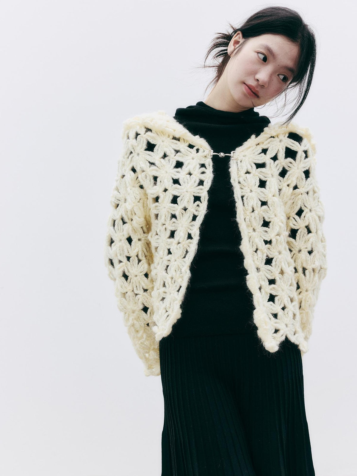 FUSSED Hollow Crochet Handmade Hooded Women&