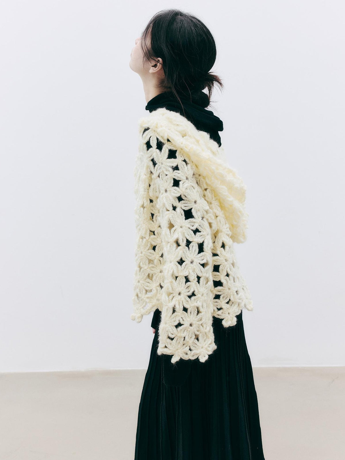 FUSSED Hollow Crochet Handmade Hooded Women&