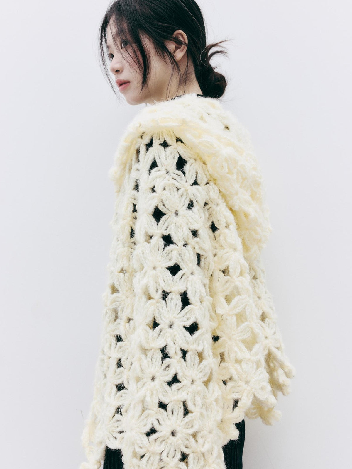 FUSSED Hollow Crochet Handmade Hooded Women&