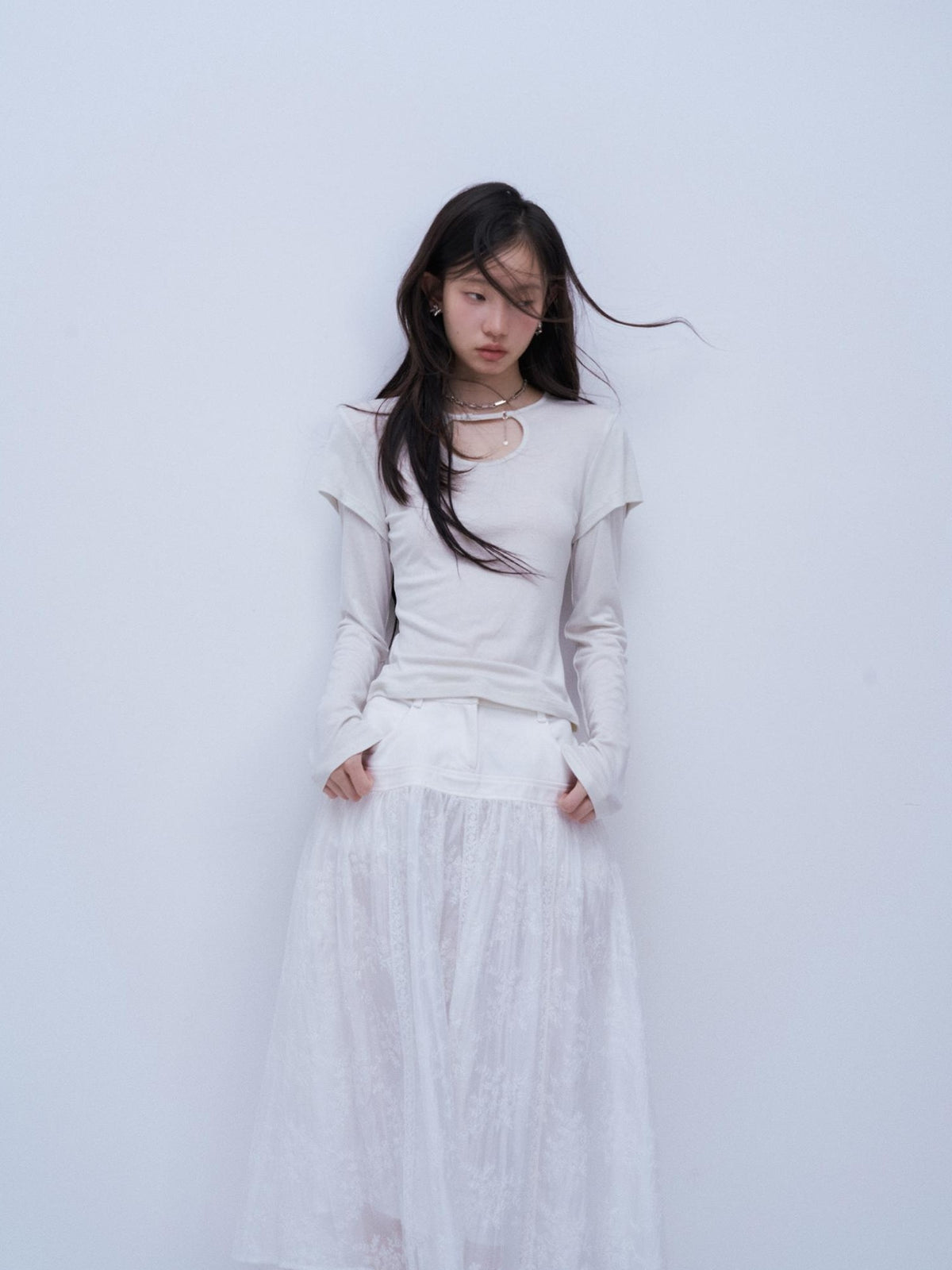 FUSSED Hollow Out Layered Look Bamboo Fiber Women&