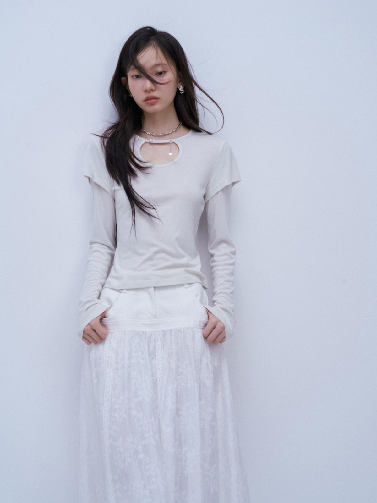 FUSSED Hollow Out Layered Look Bamboo Fiber Women&