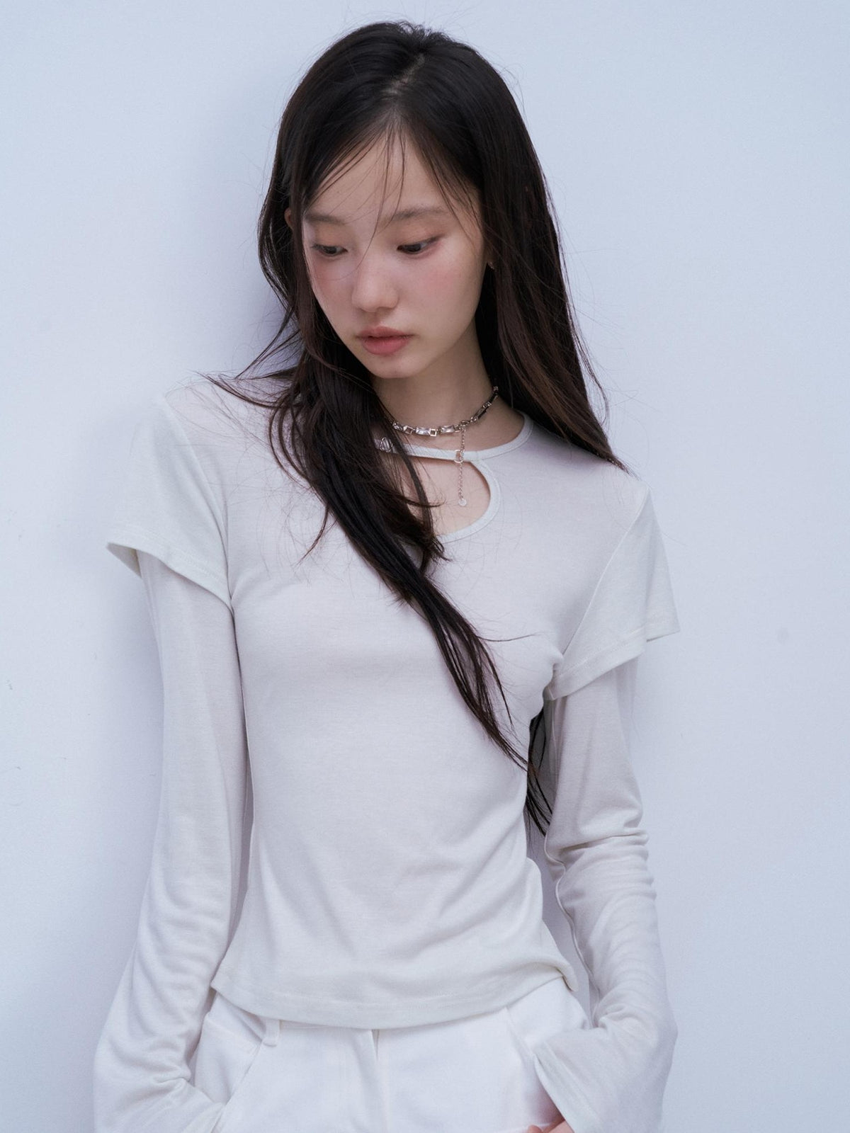 FUSSED Hollow Out Layered Look Bamboo Fiber Women&