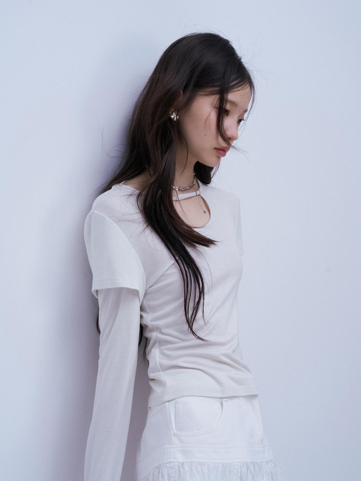 FUSSED Hollow Out Layered Look Bamboo Fiber Women&