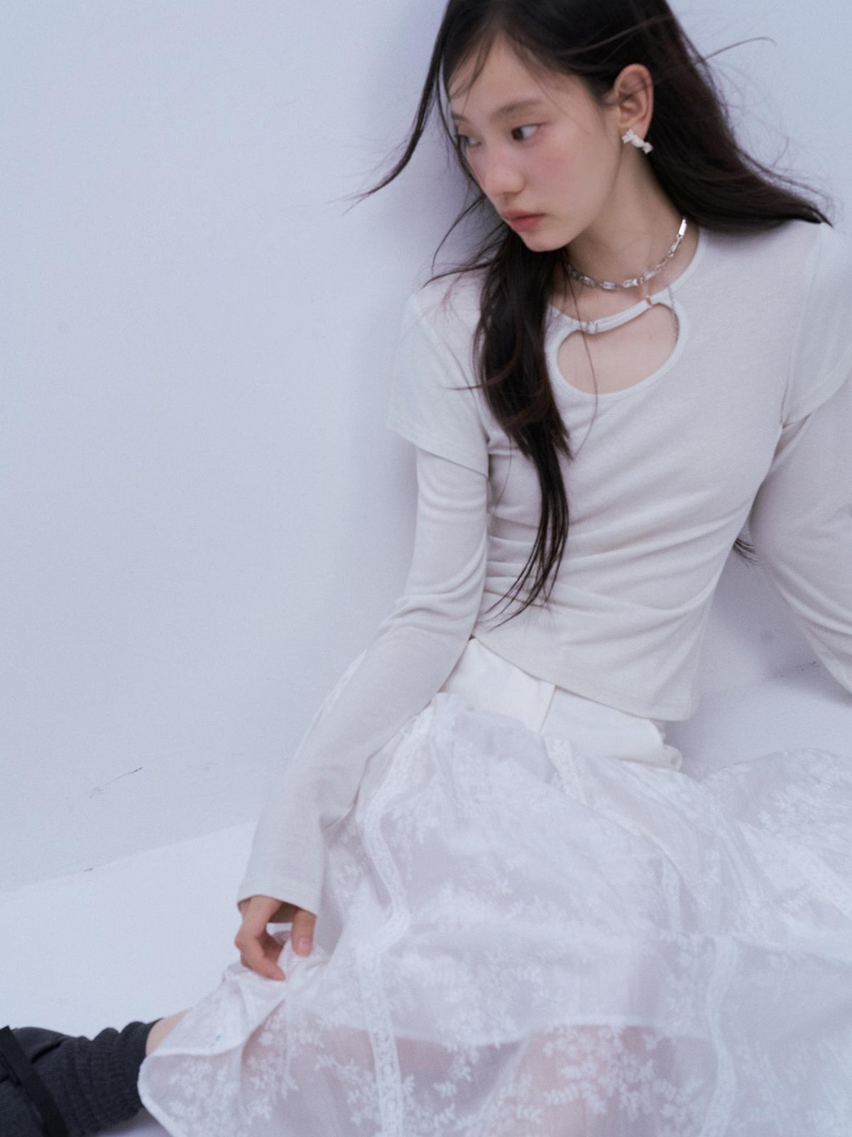 FUSSED Hollow Out Layered Look Bamboo Fiber Women&