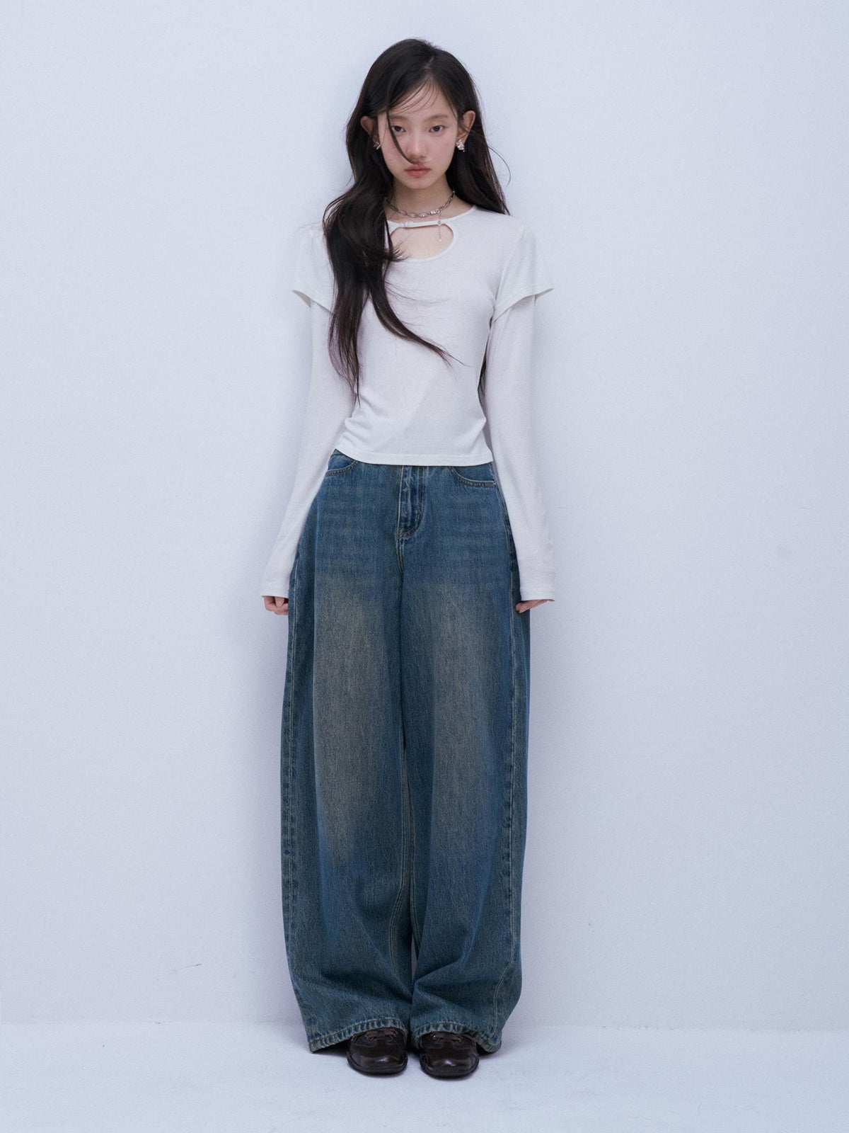 FUSSED Hollow Out Layered Look Bamboo Fiber Women&