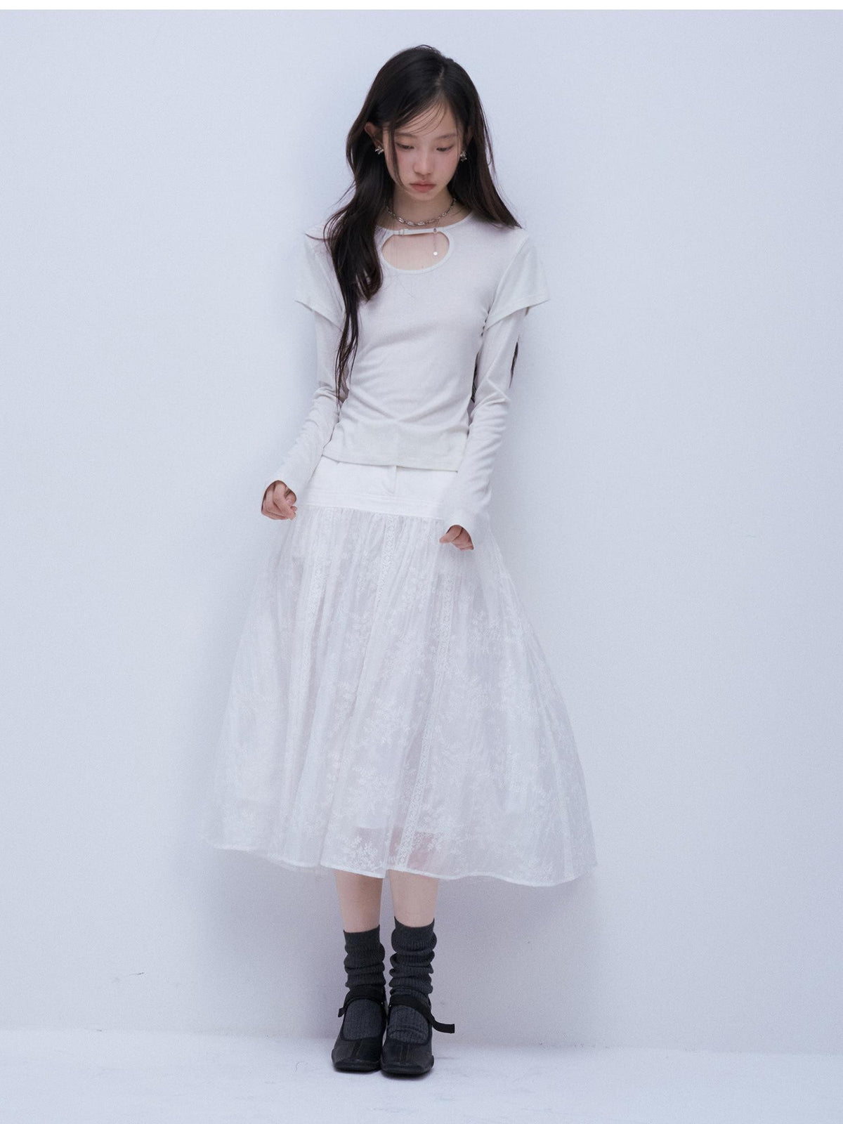 FUSSED Hollow Out Layered Look Bamboo Fiber Women&