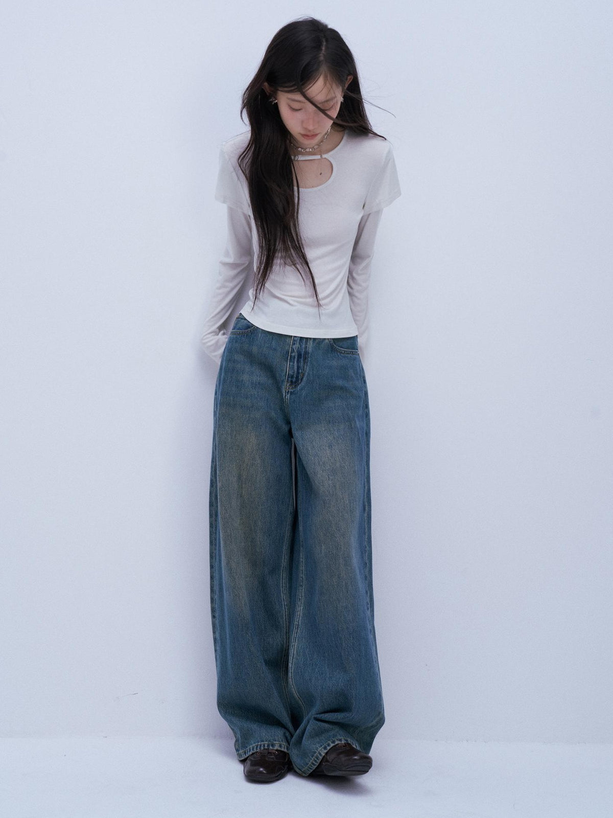 FUSSED Hollow Out Layered Look Bamboo Fiber Women&