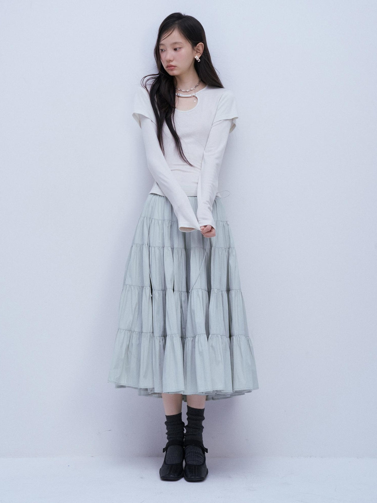 FUSSED Hollow Out Layered Look Bamboo Fiber Women&