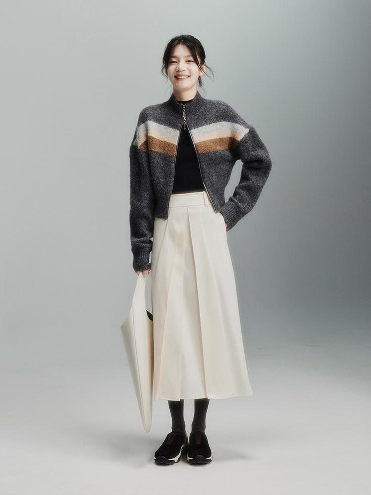 FUSSED Infinite White Pleated Midi Skirt With Asymmetric Hem