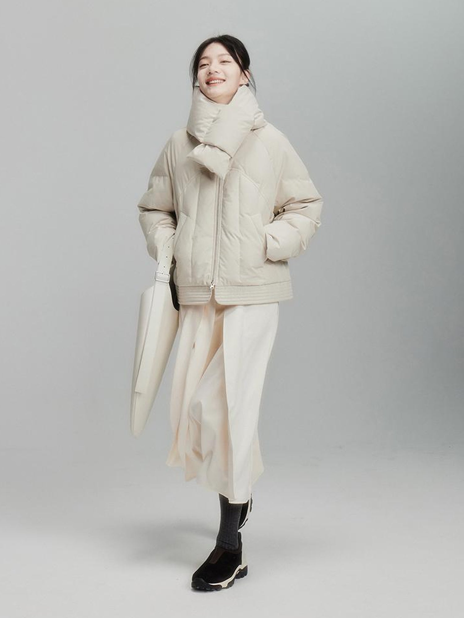 FUSSED Infinite White Pleated Midi Skirt With Asymmetric Hem