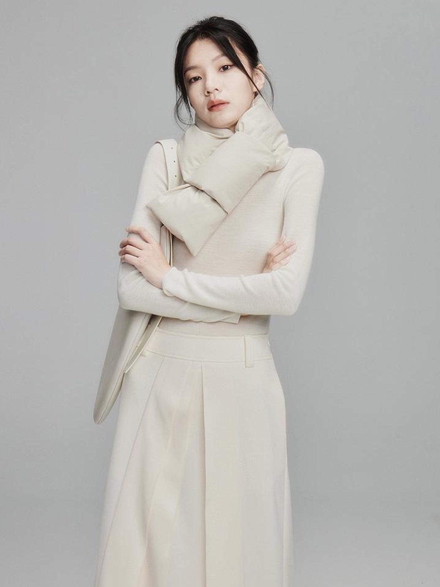 FUSSED Infinite White Pleated Midi Skirt With Asymmetric Hem