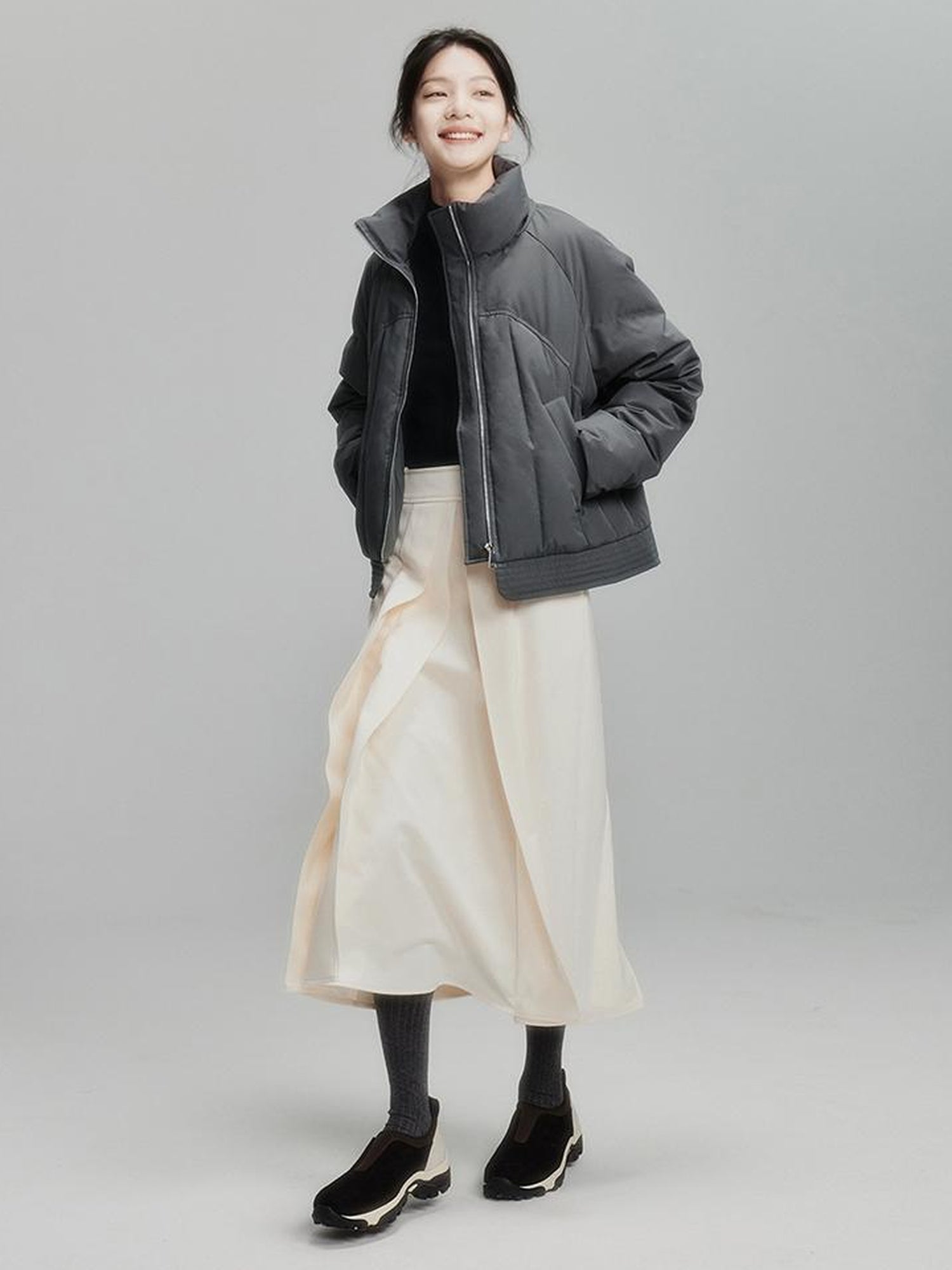 FUSSED Infinite White Pleated Midi Skirt With Asymmetric Hem