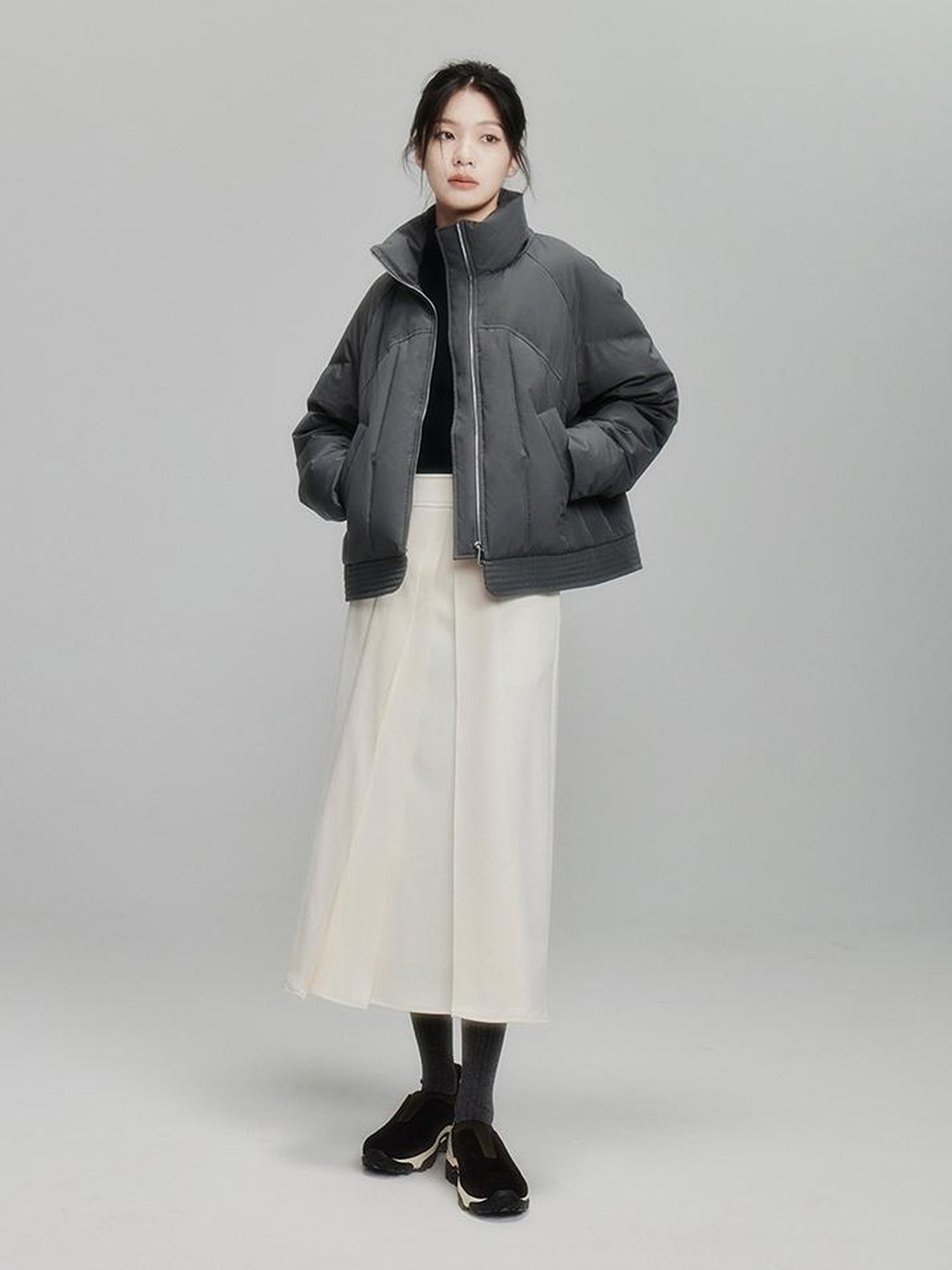 FUSSED Infinite White Pleated Midi Skirt With Asymmetric Hem