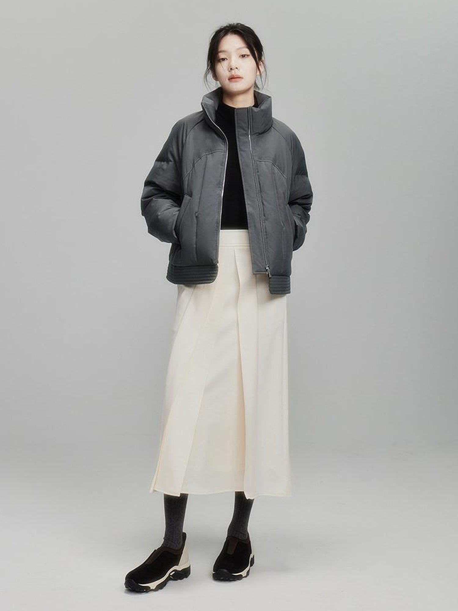 FUSSED Infinite White Pleated Midi Skirt With Asymmetric Hem