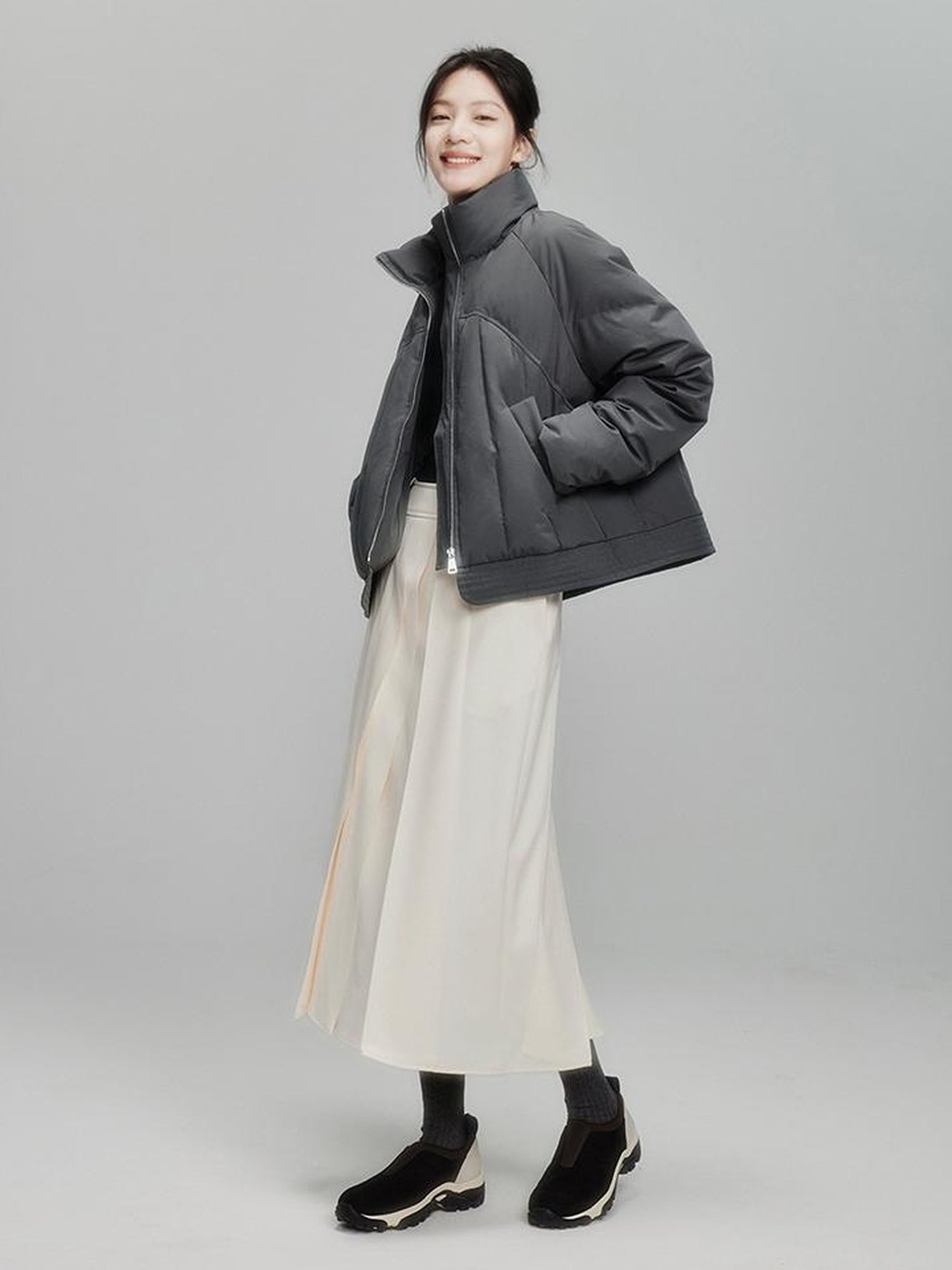 FUSSED Infinite White Pleated Midi Skirt With Asymmetric Hem