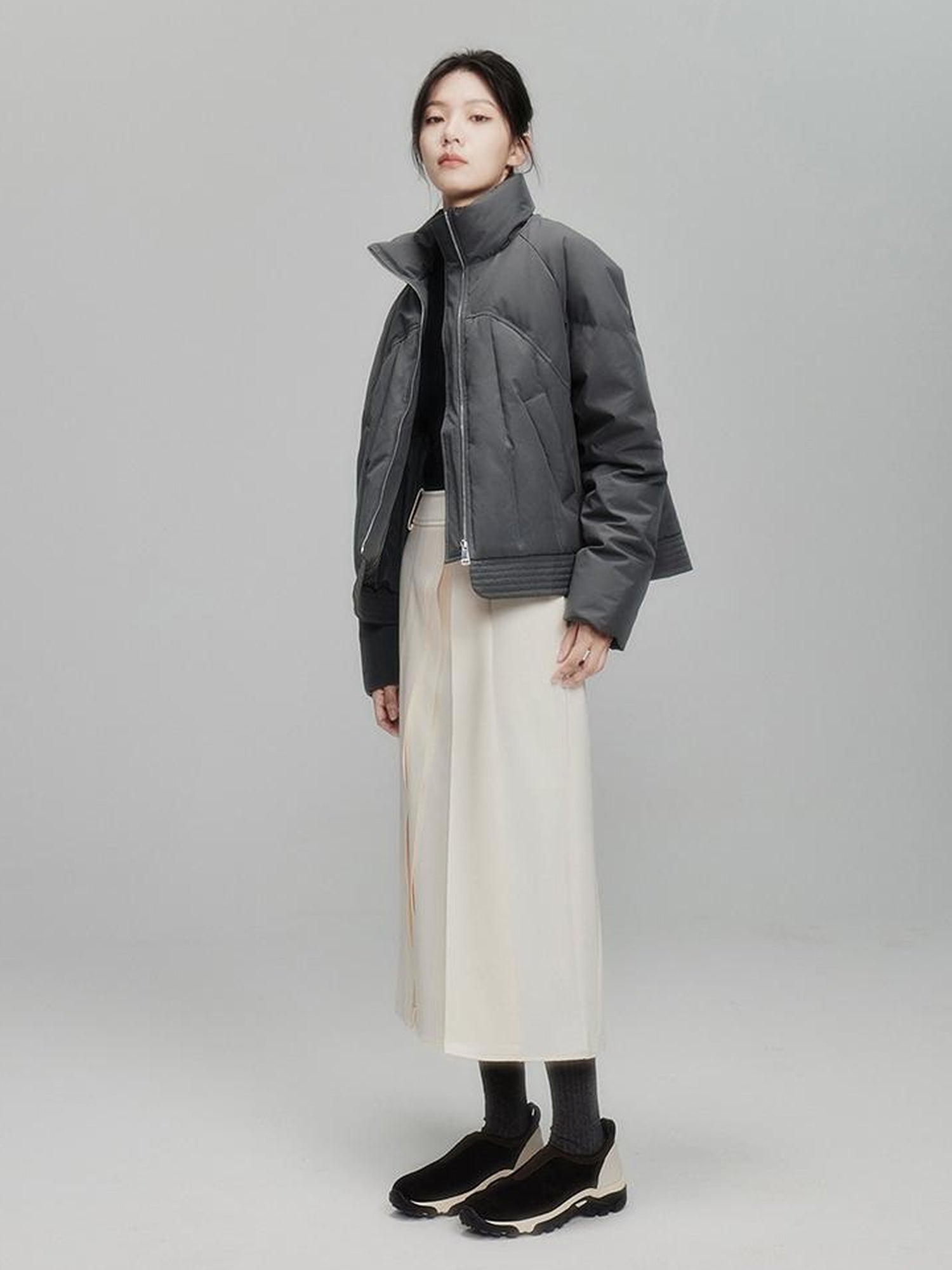 FUSSED Infinite White Pleated Midi Skirt With Asymmetric Hem