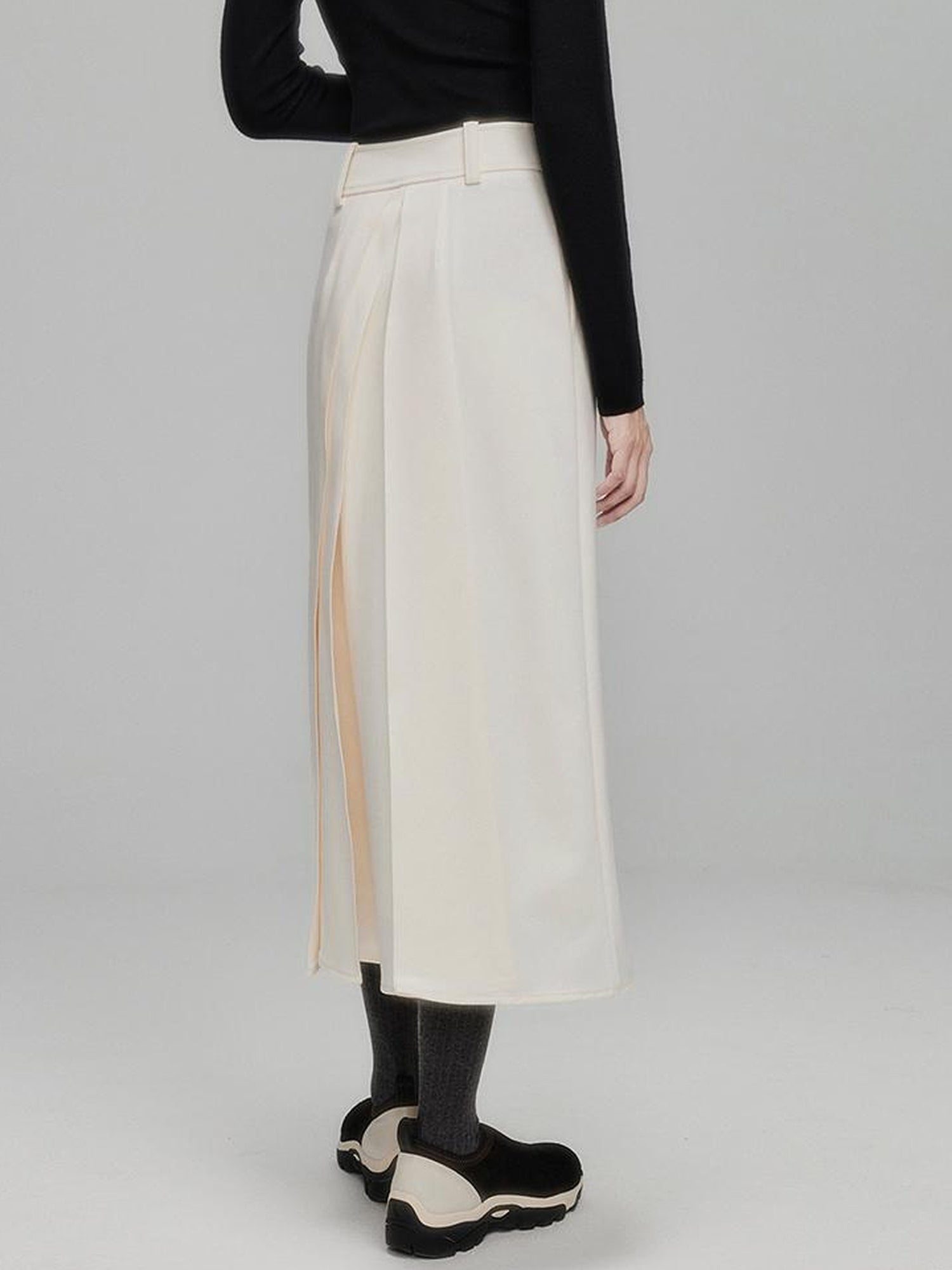 FUSSED Infinite White Pleated Midi Skirt With Asymmetric Hem